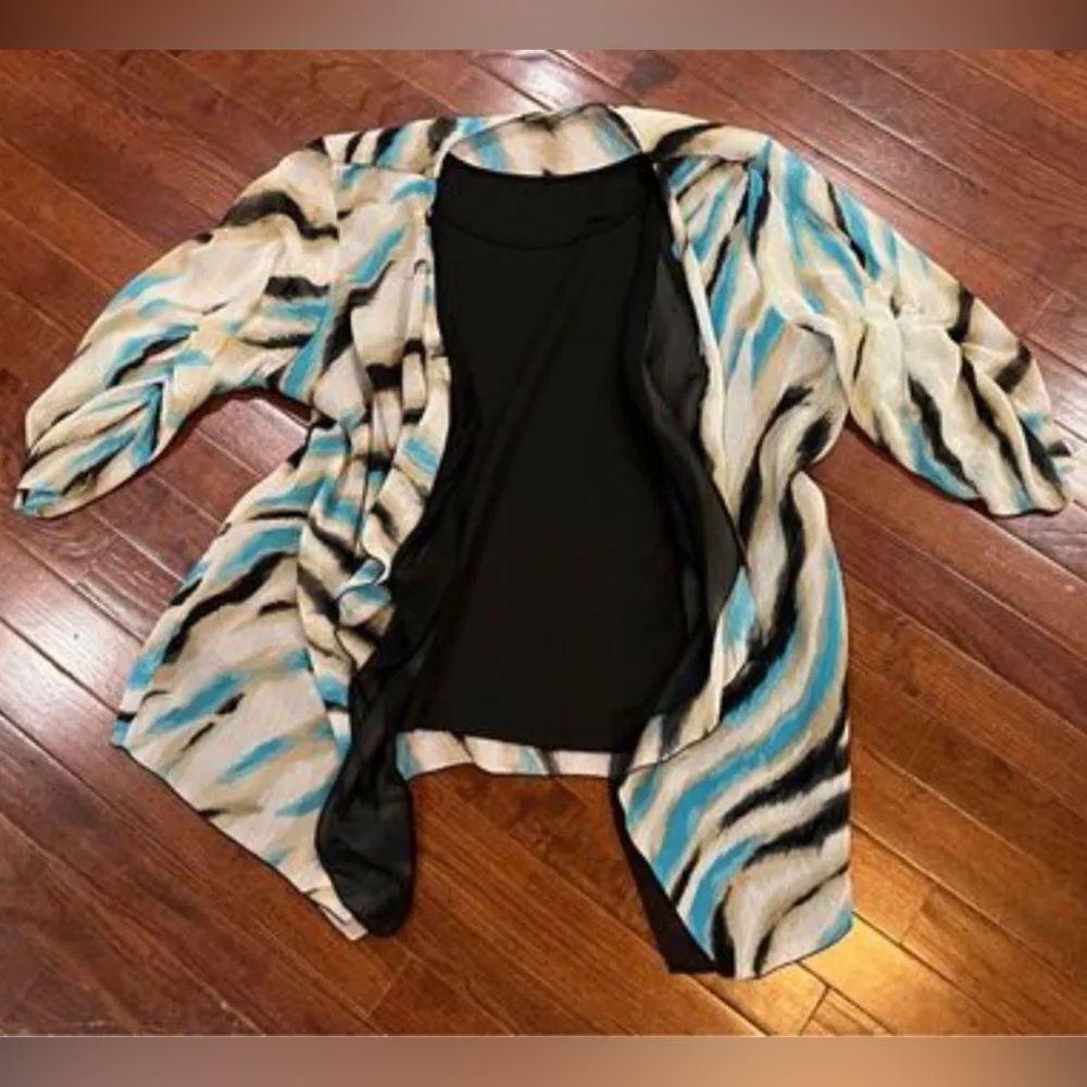 Signature by Larry Levine Black mocha and aqua wrap and tank combo top size 2X